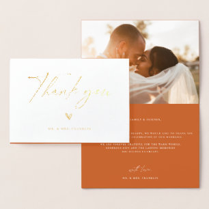 Modern Boho Script Wedding Photo Thank You Foil Card