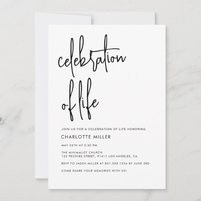 Modern Boho Simple Script Celebration Of Life  Invitation (Front)