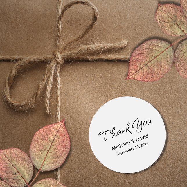 Modern Boho Simple Script Wedding Thank You Classic Round Sticker (Creator Uploaded)