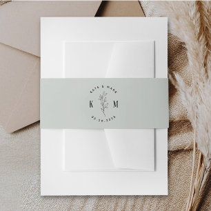 Modern Boho Soft Sage Wedding Invitation Belly Band
