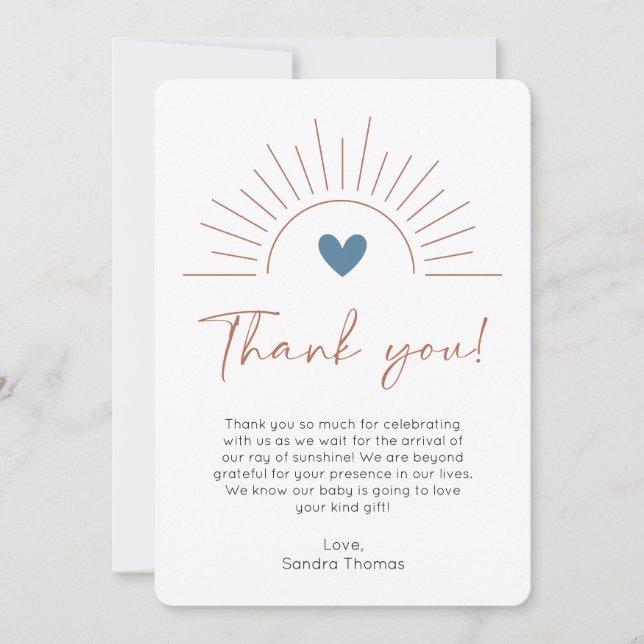Modern Boho Sun Baby Shower Thank You Card (Front)