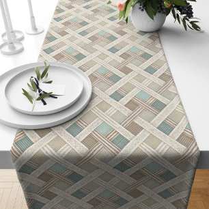 Modern Boho Table Runner with Neutral Geometry