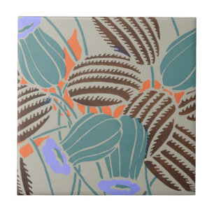 Modern Boho Teal & Lavender Floral Decor Ceramic Tile