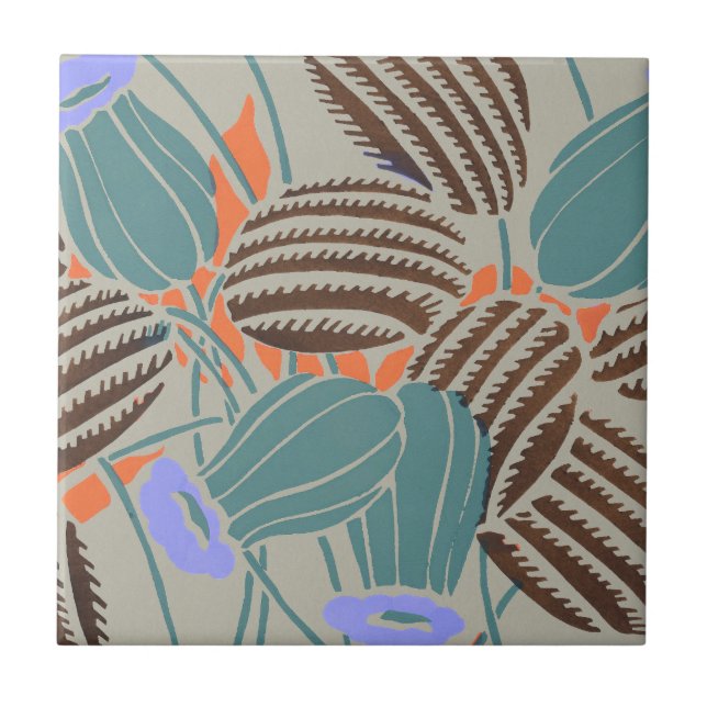 Modern Boho Teal & Lavender Floral Decor Ceramic Tile (Front)