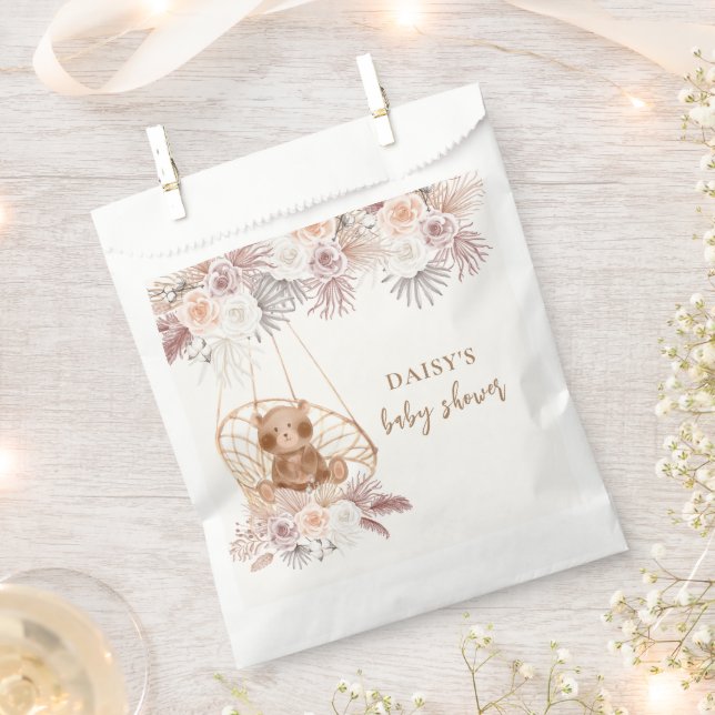 Modern Boho Teddy Bear Pampas Baby Shower  Favour Bag (Clipped)