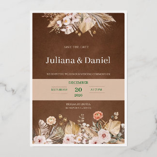 Modern Boho Terracotta and Dried Palm Wedding Invi