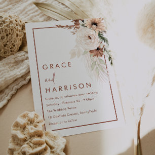 Modern Boho Terracotta Autumn Border Wedding Invitation