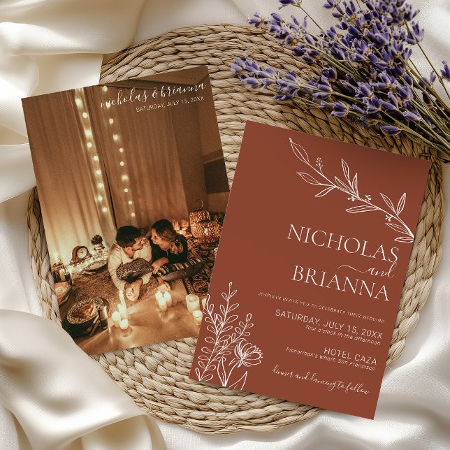 Modern Boho Terracotta Burnt Orange Photo Wedding Invitation (Creator Uploaded)