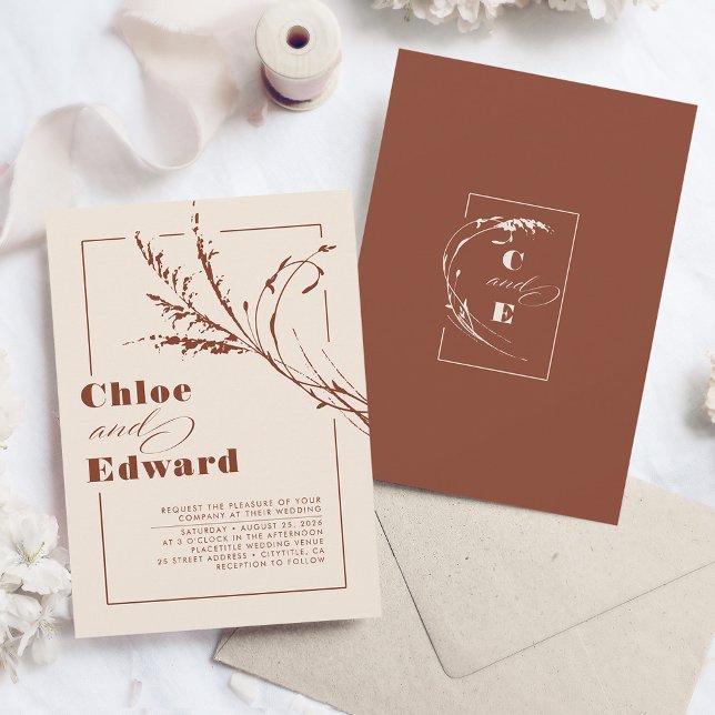 Modern Boho Terracotta Burnt Orange Wedding Invitation (Creator Uploaded)