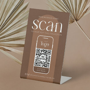 Modern Boho Terracotta Business Scannable QR Code Pedestal Sign