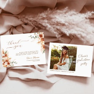 Modern Boho Terracotta Floral Graduation Thank You Card