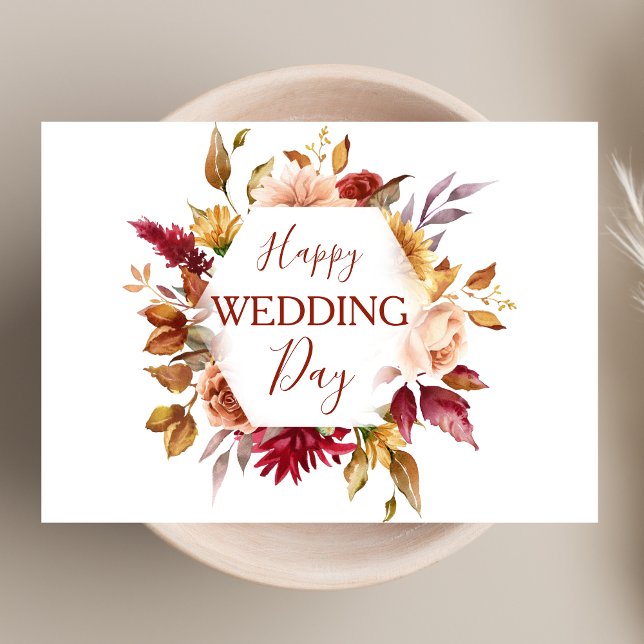 Modern Boho Terracotta Floral Happy Wedding Day Card (Creator Uploaded)