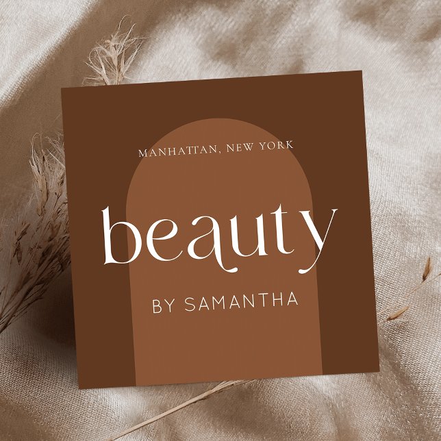 Modern Boho Terracotta Lash Brows Beautician Square Business Card (Bohemian beauty salon & aestheticians business cards featuring terracotta background  & modern font )