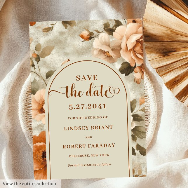 Modern Boho Terracotta Olive Floral Save The Date Invitation (Modern Boho Terracotta Olive Floral Save The Date)