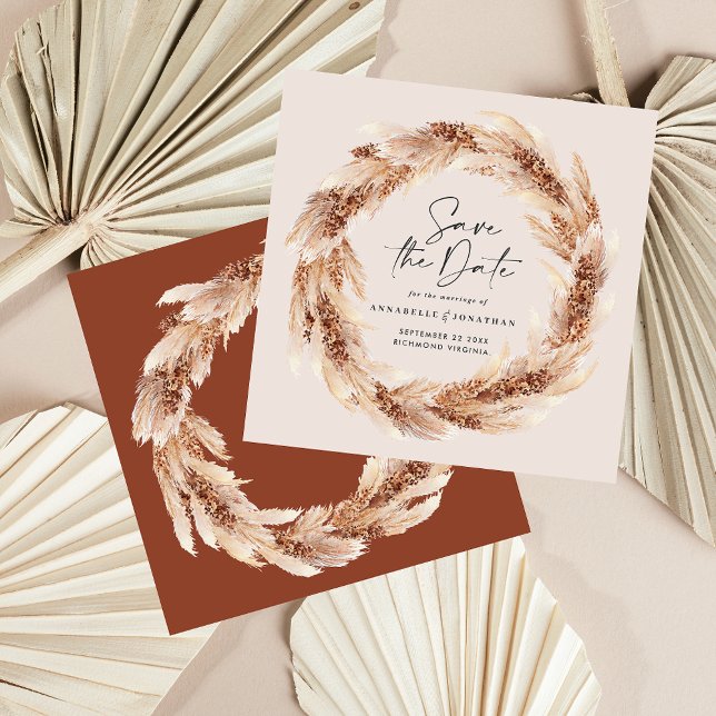Modern boho terracotta pampas grass wedding invitation (Creator Uploaded)