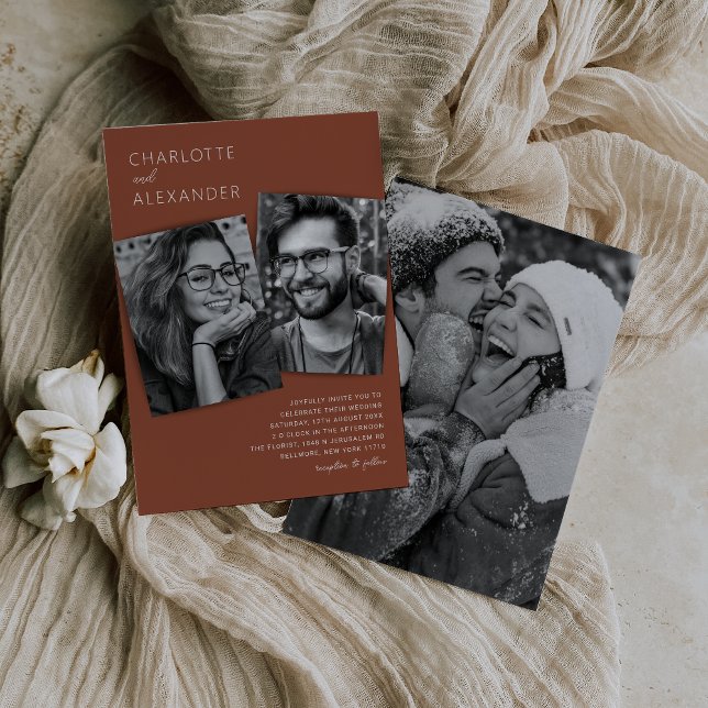 Modern Boho Terracotta Photo Wedding Invitation (Creator Uploaded)