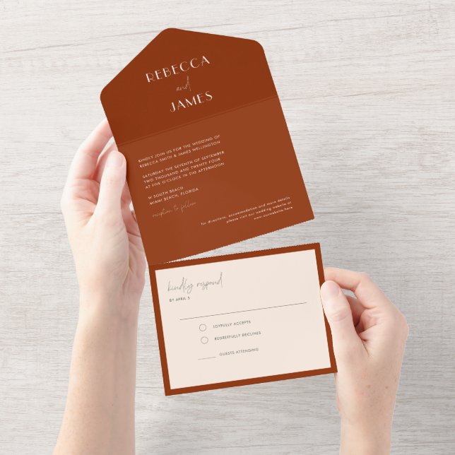 Modern Boho Terracotta Seal Send Wedding  All In One Invitation (Tearaway)