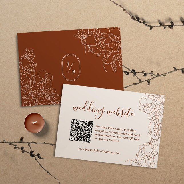 Modern Boho Terracotta Wedding Details QR Code Enclosure Card (Creator Uploaded)