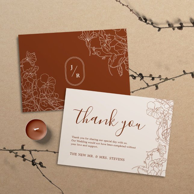 Modern Boho Terracotta Wedding Thank You Card (Creator Uploaded)