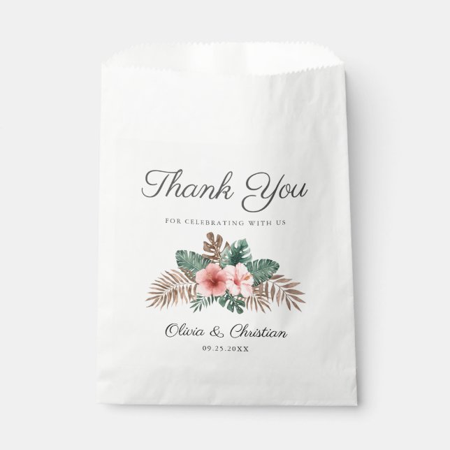 Modern Boho Tropical Foliage Wedding Thank You Fav Favour Bag (Front)
