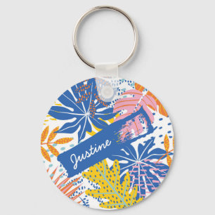 Modern Boho Tropical Jungle Palm Leaves Key Ring