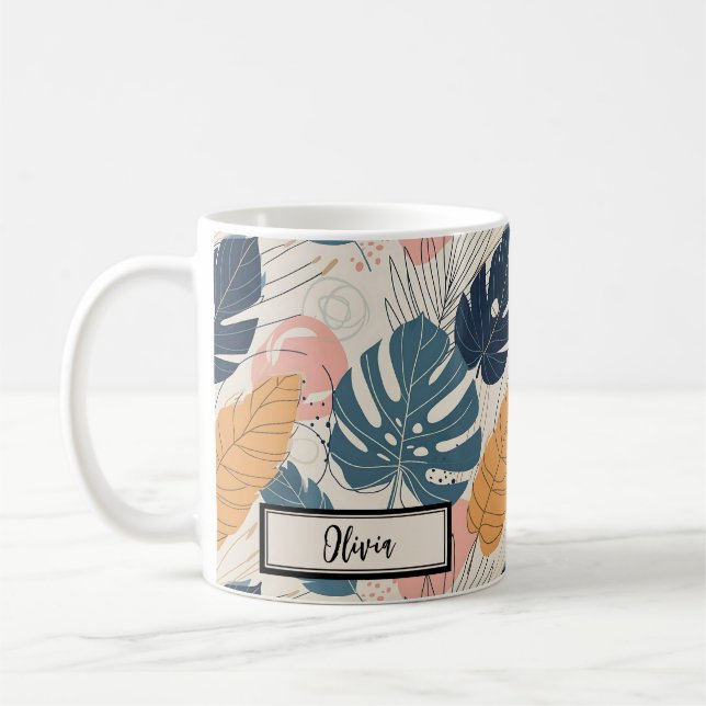 Modern Boho Tropical Leaves Abstract Coffee Mug (Left)