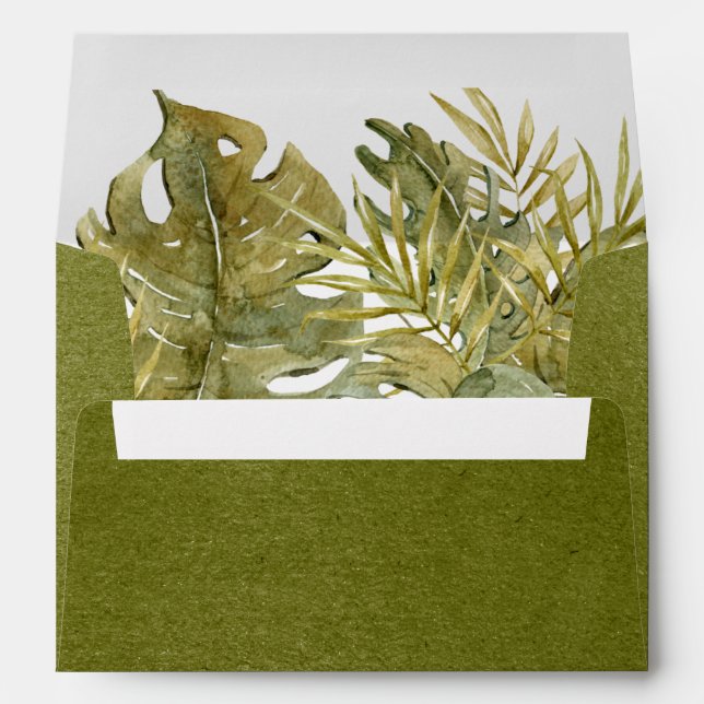 Modern Boho Tropical Leaves Dried Palm Wedding Lab Envelope (Back (Bottom))