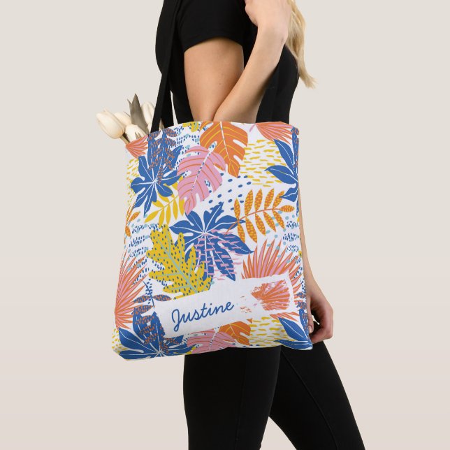Modern Boho Tropical Palm Leaves Custom Tote Bag (Close Up)