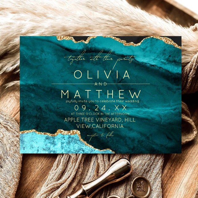 Modern Boho Turquoise Wedding Photo Invitation  (Creator Uploaded)