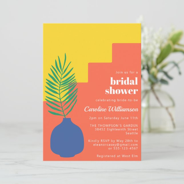 Modern Boho Vibrant Botanical Shapes Bridal Shower Invitation (Standing Front)