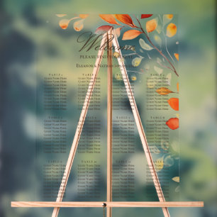 Modern Boho Watercolor Autumn Leaves Seating Chart