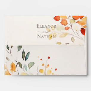 Modern Boho Watercolor Autumn Leaves Wedding Envelope