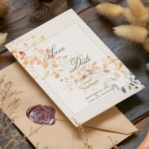 Modern Boho Watercolor Autumn Leaves Wedding Save The Date