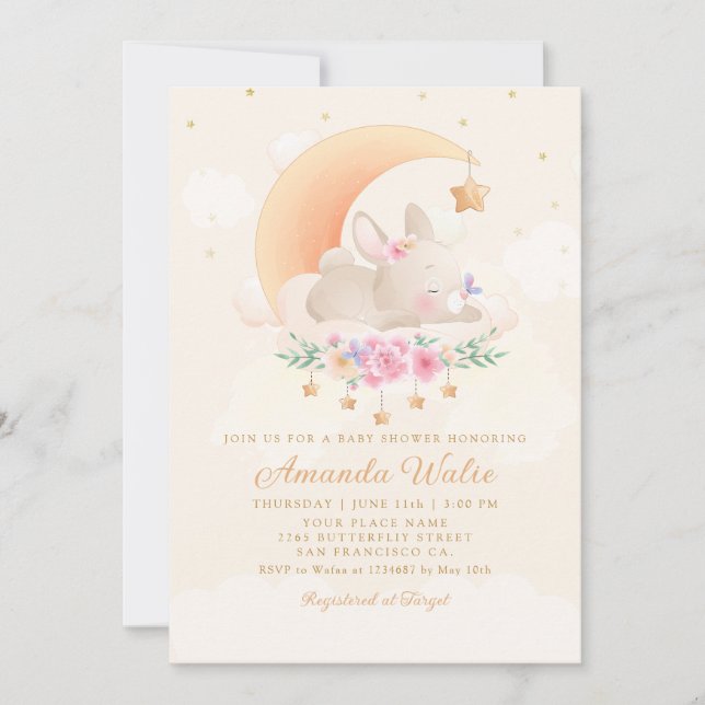 Modern Boho Watercolor Bunny Baby Shower Invitation (Front)