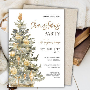 Modern Boho Watercolor Christmas Party Invitation