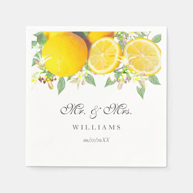 Modern Boho Watercolor Lemon Summer Wedding Napkin (Front)