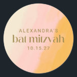 Modern Boho Watercolor Pink Yellow Bat Mitzvah Classic Round Sticker<br><div class="desc">Modern Boho Watercolor Pink Yellow Bat Mitzvah Custom Classic Round Sticker</div>