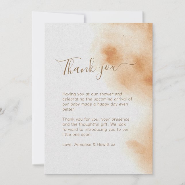 Modern Boho Watercolor Tie Dye Beige Baby Shower Thank You Card (Front)