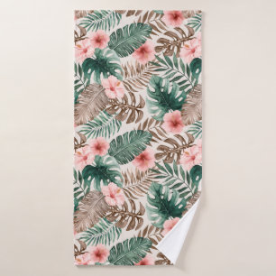 Modern Boho Watercolor Tropical Floral Bath Towel