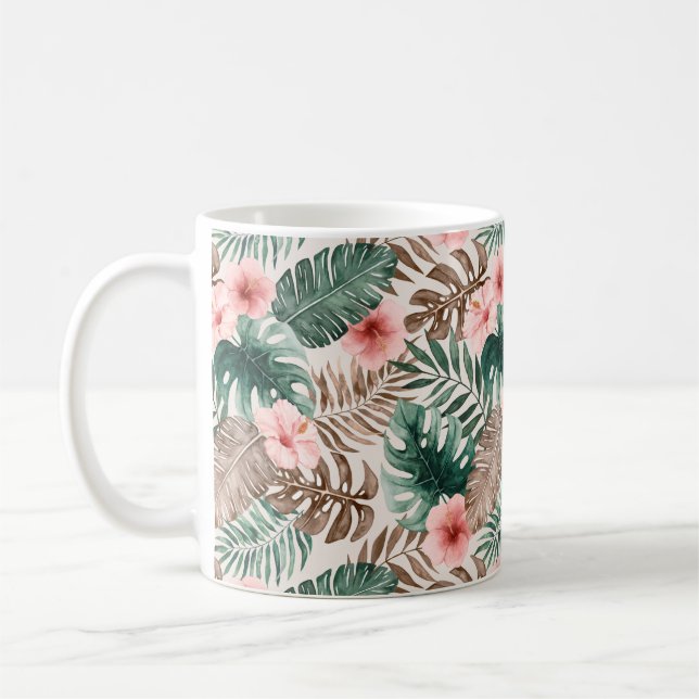 Modern Boho Watercolor Tropical Floral  Coffee Mug (Left)