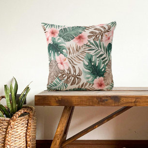 Modern Boho Watercolor Tropical Floral Cushion