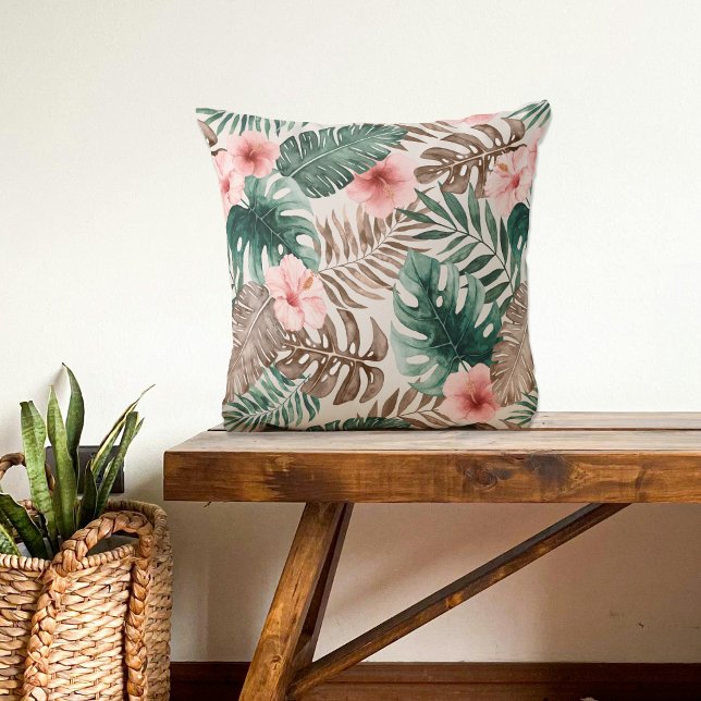 Modern Boho Watercolor Tropical Floral Cushion (Creator Uploaded)