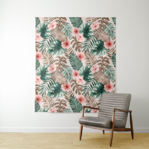 Modern Boho Watercolor Tropical Floral Tapestry