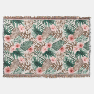Modern Boho Watercolor Tropical Floral  Throw Blanket