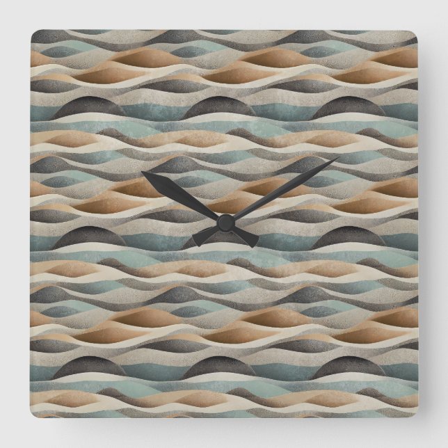 Modern Boho Waves Wall Mounted Art  Square Wall Clock (Front)