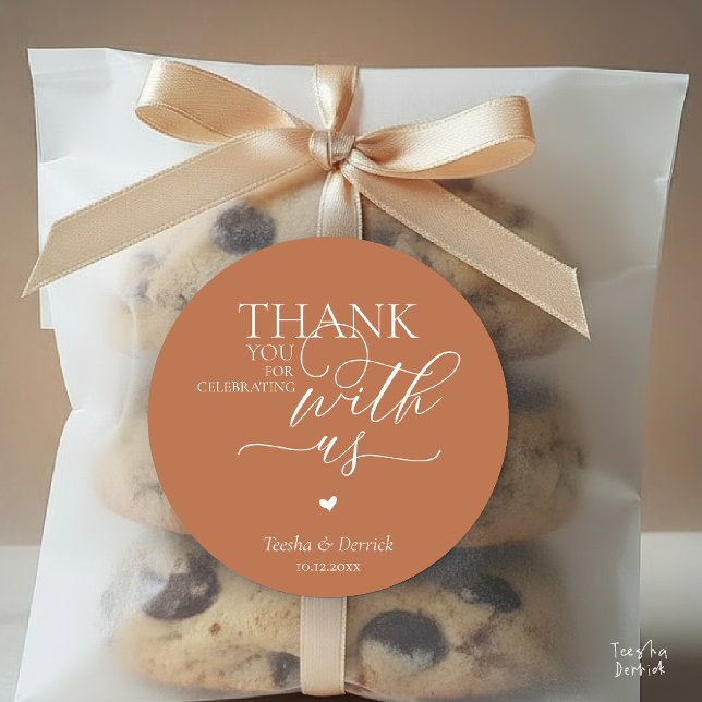 Modern Boho Wedding Cute Heart Thank You Gifts  Classic Round Sticker (Modern Boho Wedding little Cute Heart Huge Love Thank You Gifts Classic Round Sticker in Copper)