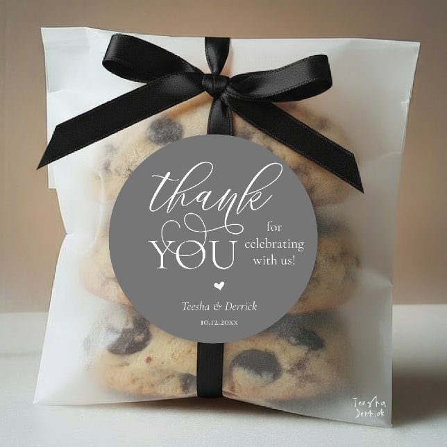 Modern Boho Wedding Cute Heart Thank You Gifts  Classic Round Sticker (Modern Boho Wedding Cute Heart Thank You Gifts Classic Round Sticker in Classy Dark Grey)