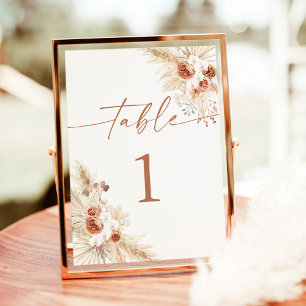 Modern Boho Wedding Table Numbers   Pampas Grass