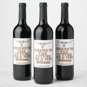 Modern Boho Western Cowboy Engagement Gift Wine Label