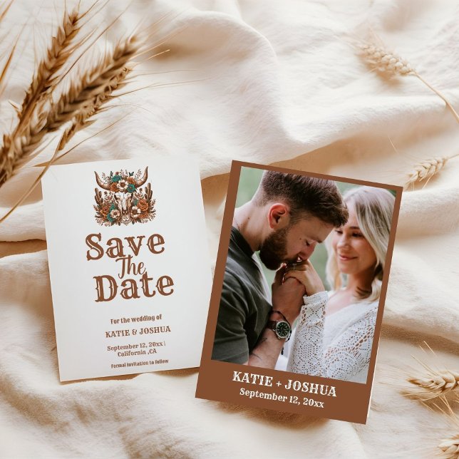 Modern Boho Western Cowboy Wedding Save the date  Invitation (Creator Uploaded)